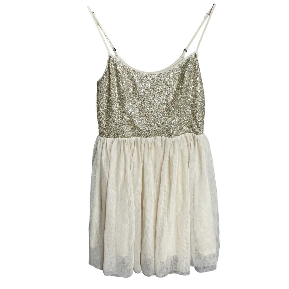 Abercrombie & Fitch Women's Sequin Mini Tank Dress Pleated Strap Cream Sz M